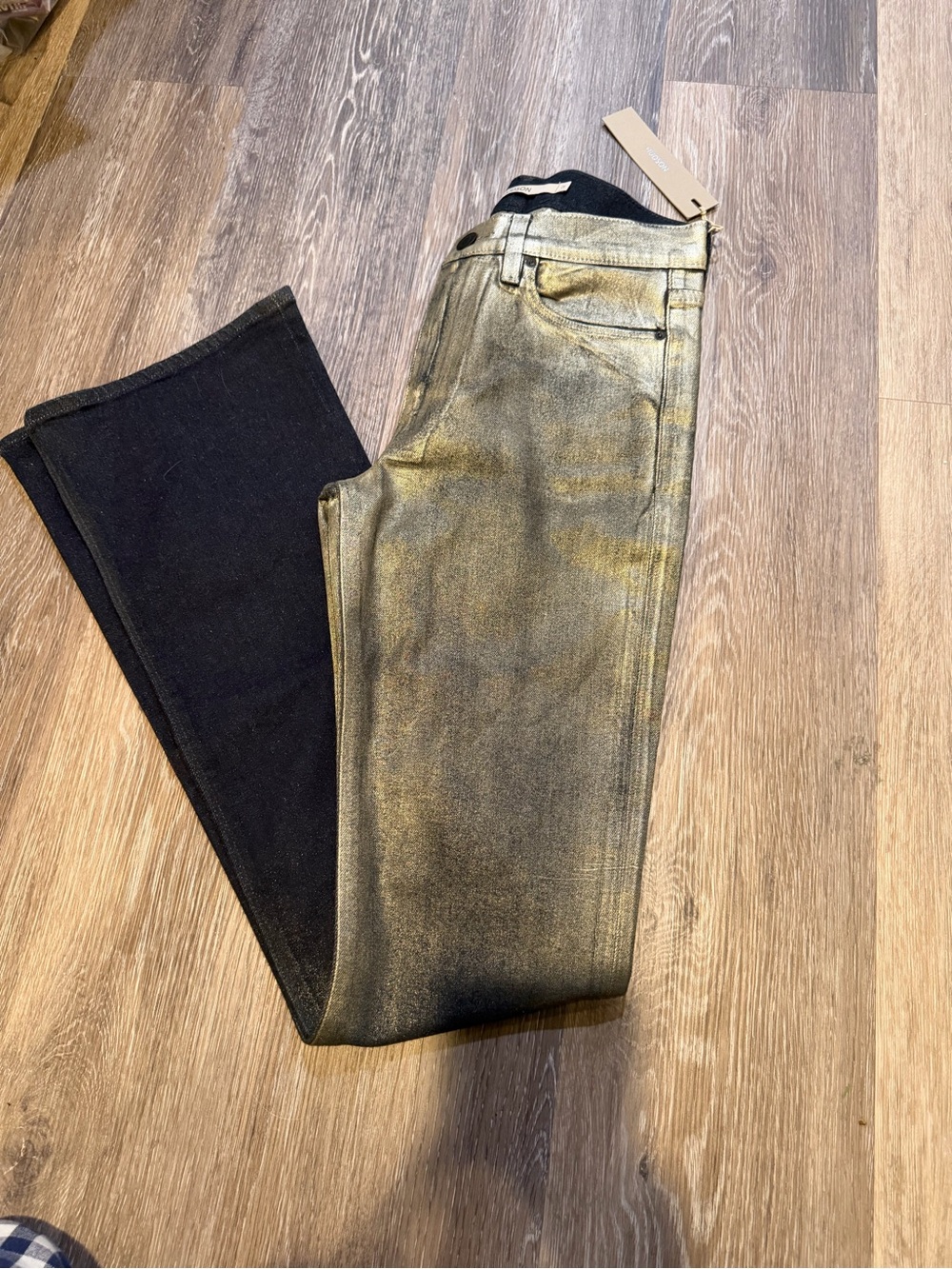 Hudson Jeans Metallic Gold and dark navy/ Black flare  Jeans
